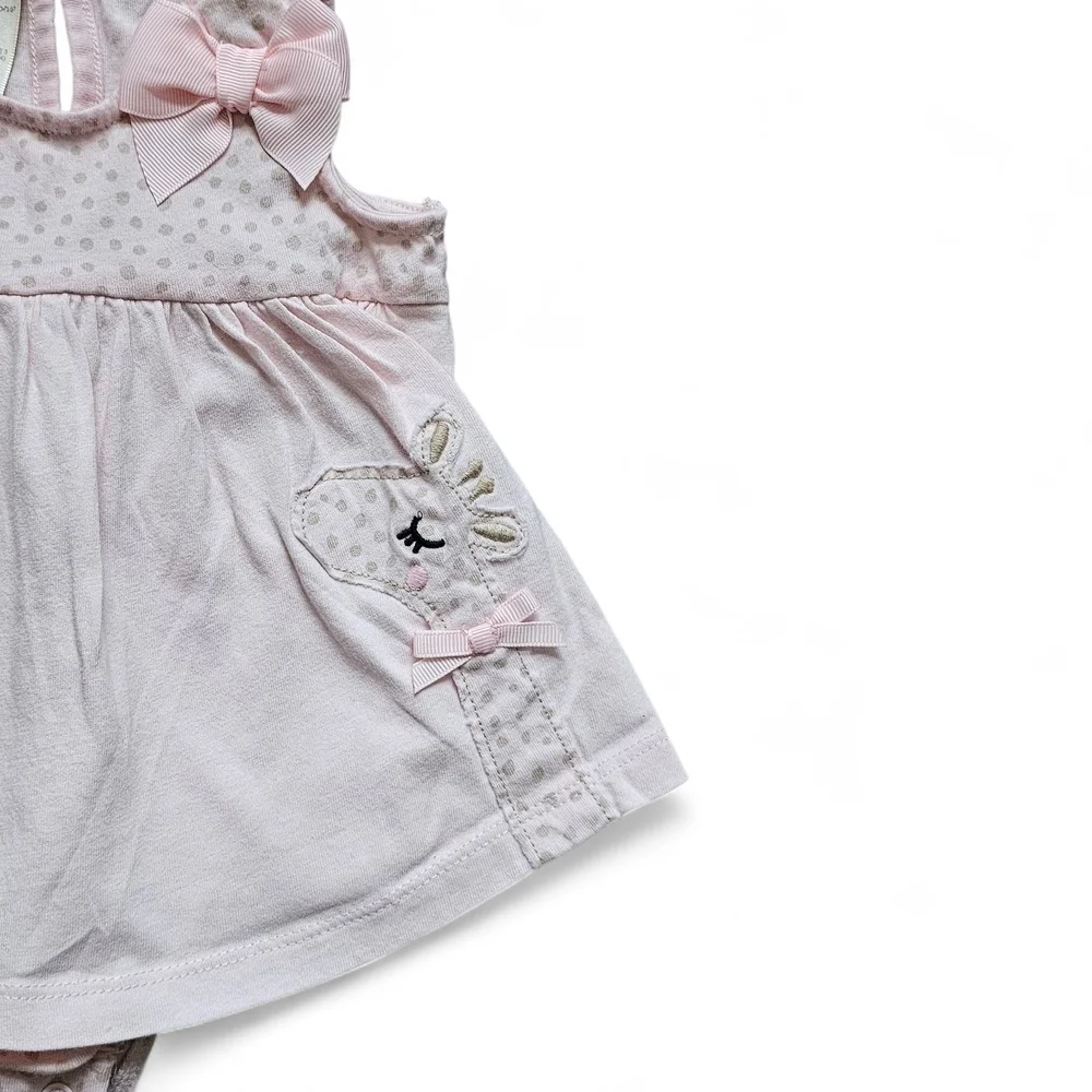 First Impressions Baby Girl Pink Dress Romper with Bow & Lamb Design Size 3-6m